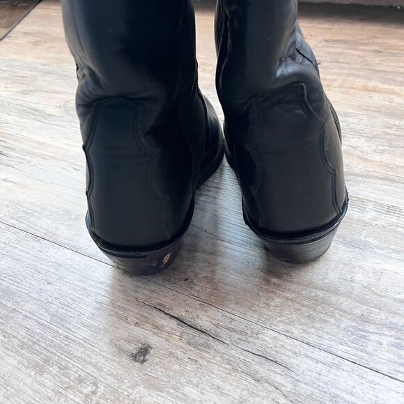 Vintage Black Leather Cowboy Boots Mens Size 8 Western Pull On Riding Boots